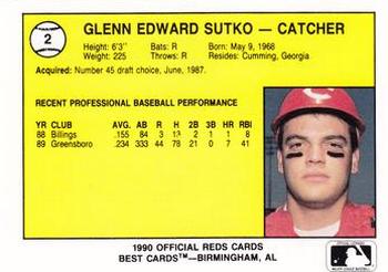 1990 Best Cedar Rapids Reds #2 Glenn Sutko Back