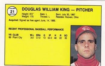 1990 Best Cedar Rapids Reds #21 Douglas King Back