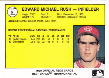 1990 Best Cedar Rapids Reds #6 Eddie Rush Back