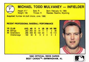 1990 Best Cedar Rapids Reds #7 Michael Mulvaney Back