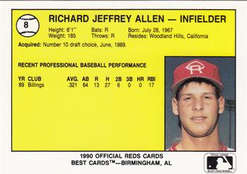 1990 Best Cedar Rapids Reds #8 Rick Allen Back