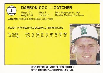 1990 Best Charleston Wheelers #1 Darron Cox Back
