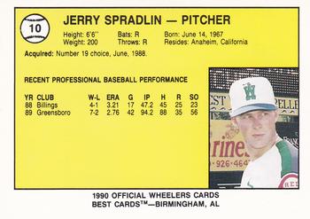 1990 Best Charleston Wheelers #10 Jerry Spradlin Back