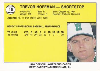 1990 Best Charleston Wheelers #16 Trevor Hoffman Back