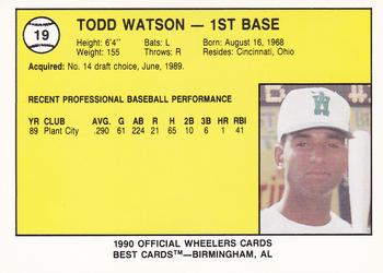 1990 Best Charleston Wheelers #19 Todd Watson Back