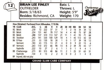 1990 Grand Slam Chattanooga Lookouts #12 Brian Finley Back