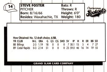 1990 Grand Slam Chattanooga Lookouts #14 Steve Foster Back