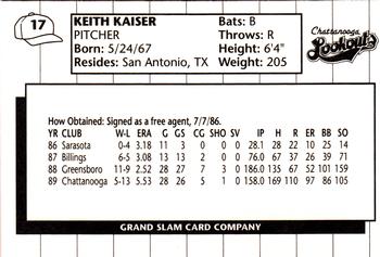 1990 Grand Slam Chattanooga Lookouts #17 Keith Kaiser Back