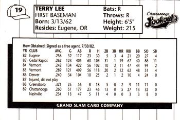 1990 Grand Slam Chattanooga Lookouts #19 Terry Lee Back