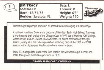 1990 Grand Slam Chattanooga Lookouts #1 Jim Tracy Back