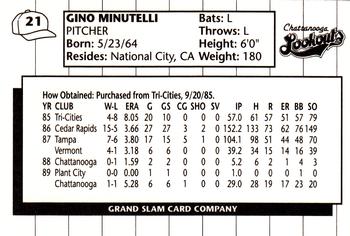 1990 Grand Slam Chattanooga Lookouts #21 Gino Minutelli Back