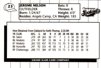 1990 Grand Slam Chattanooga Lookouts #23 Jerome Nelson Back