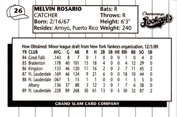 1990 Grand Slam Chattanooga Lookouts #26 Melvin Rosario Back