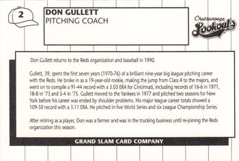 1990 Grand Slam Chattanooga Lookouts #2 Don Gullett Back