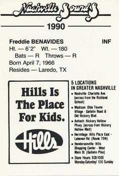 1990 Nashville Sounds #3 Freddie Benavides Back