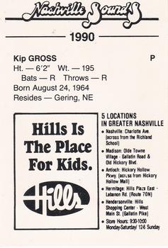 1990 Nashville Sounds #6 Kip Gross Back