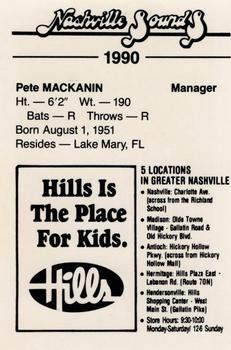 1990 Nashville Sounds #17 Pete Mackanin Back