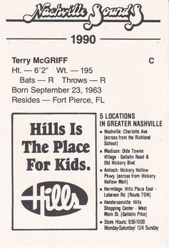 1990 Nashville Sounds #18 Terry Mcgriff Back
