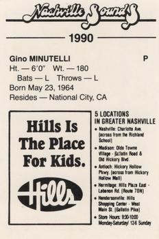 1990 Nashville Sounds #19 Gino Minutelli Back