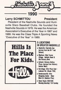 1990 Nashville Sounds #24 Larry Schmittou Back