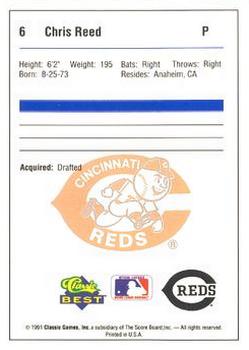 1991 Classic Best Princeton Reds #6 Chris Reed Back
