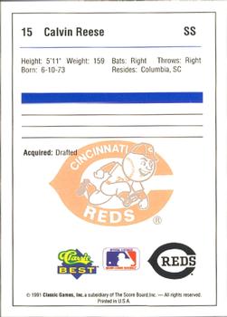 1991 Classic Best Princeton Reds #15 Calvin Reese Back