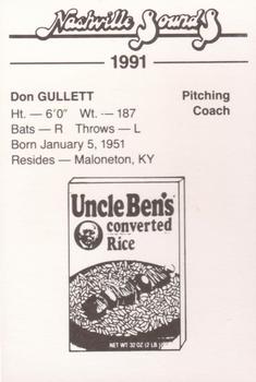 1991 Nashville Sounds #NNO Don Gullett Back