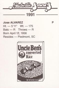 1991 Nashville Sounds #NNO Jose Alvarez Back