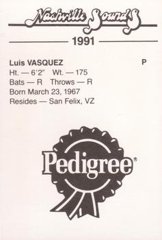 1991 Nashville Sounds #NNO Luis Vasquez Back