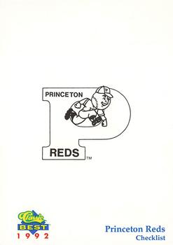 1992 Classic Best Princeton Reds #30 Checklist Front
