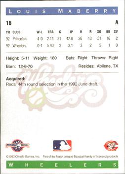 1993 Classic Best Charleston Wheelers #16 Louis Maberry Back