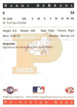 1993 Classic Best Princeton Reds #6 Randy Debruhl Back