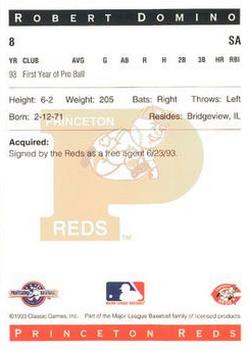 1993 Classic Best Princeton Reds #8 Rob Domino Back