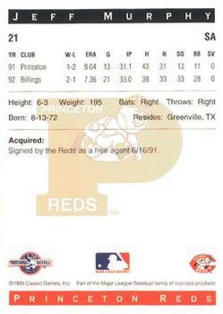 1993 Classic Best Princeton Reds #21 Jeff Murphy Back