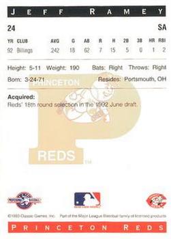 1993 Classic Best Princeton Reds #24 Jeff Ramey Back