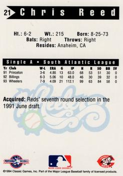 1994 Classic Best Charleston Wheelers #21 Chris Reed Back