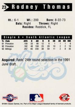 1994 Classic Best Charleston Wheelers #23 Rodney Thomas Back