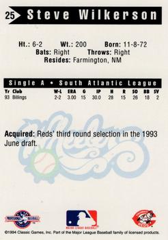 1994 Classic Best Charleston Wheelers #25 Steve Wilkerson Back