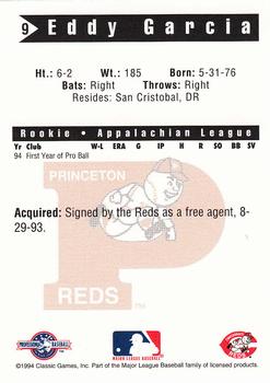 1994 Classic Best Princeton Reds #9 Eddy Garcia Back