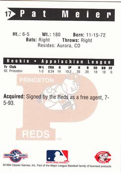 1994 Classic Best Princeton Reds #17 Pat Meier Back