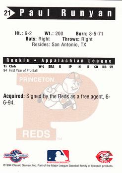 1994 Classic Best Princeton Reds #21 Paul Runyan Back