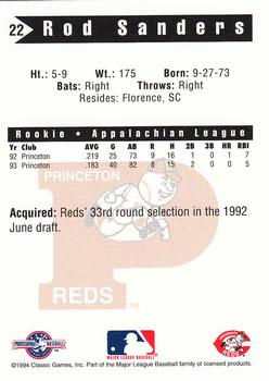 1994 Classic Best Princeton Reds #22 Rod Sanders Back