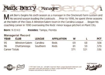 1997 Best Chattanooga Lookouts #1 Mark Berry Back