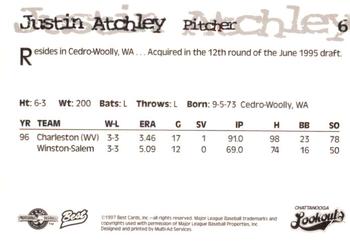 1997 Best Chattanooga Lookouts #6 Justin Atchley Back