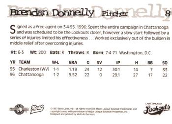 1997 Best Chattanooga Lookouts #8 Brendan Donnelly Back