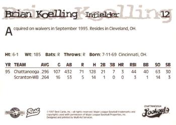 1997 Best Chattanooga Lookouts #12 Brian Koelling Back