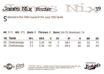 1997 Best Chattanooga Lookouts #19 James Nix Back