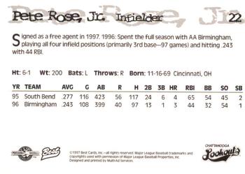 1997 Best Chattanooga Lookouts #22 Pete Rose Jr. Back