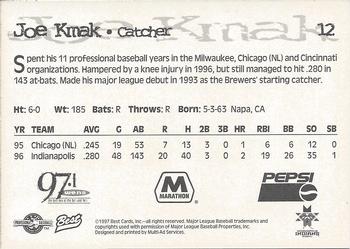 1997 Best Indianapolis Indians #12 Joe Kmak Back