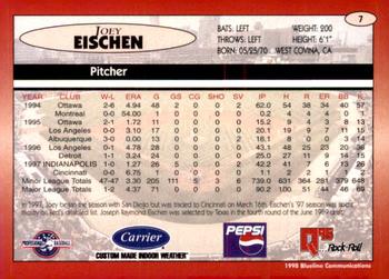 1998 Blueline Q-Cards Indianapolis Indians #7 Joey Eischen Back